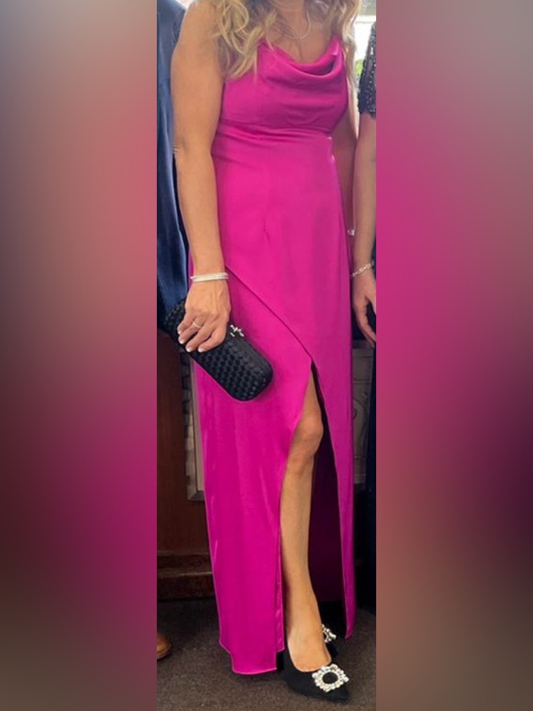 Aidan Maddox Stunning Fuchsia Pink Satin Gown - Size 4 - Paid $315 W/ Taxes